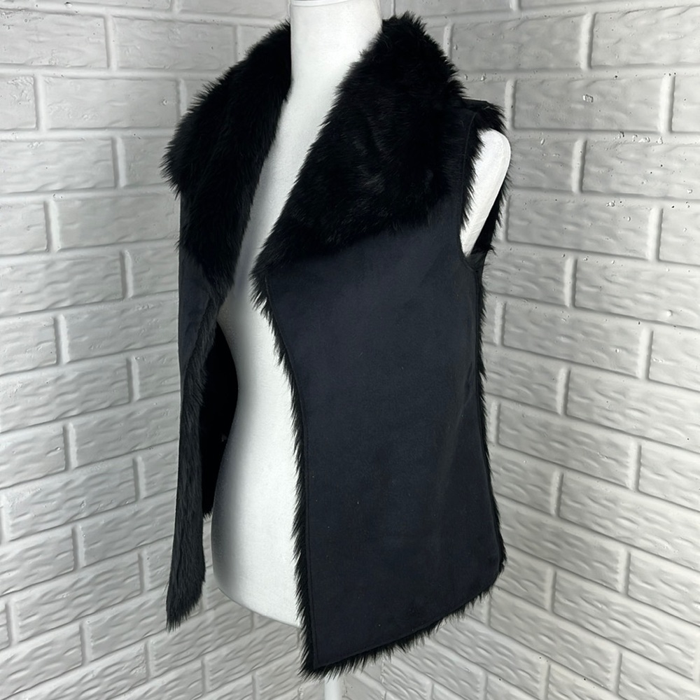 LOFT Reversible Black Faux Fur Suede Vest Size XXS NWT